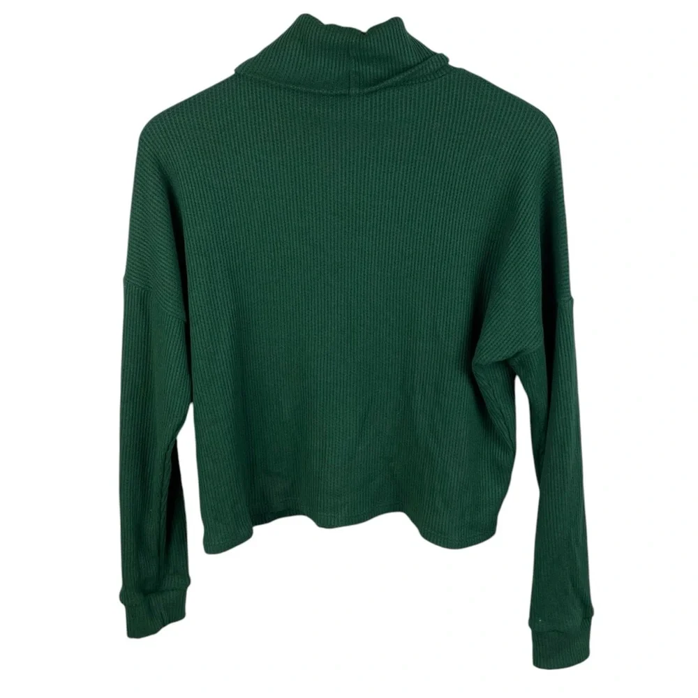 Lulus Seasonal Essential Green Waffle Knit Turtleneck Long Sleeve Top Size Small